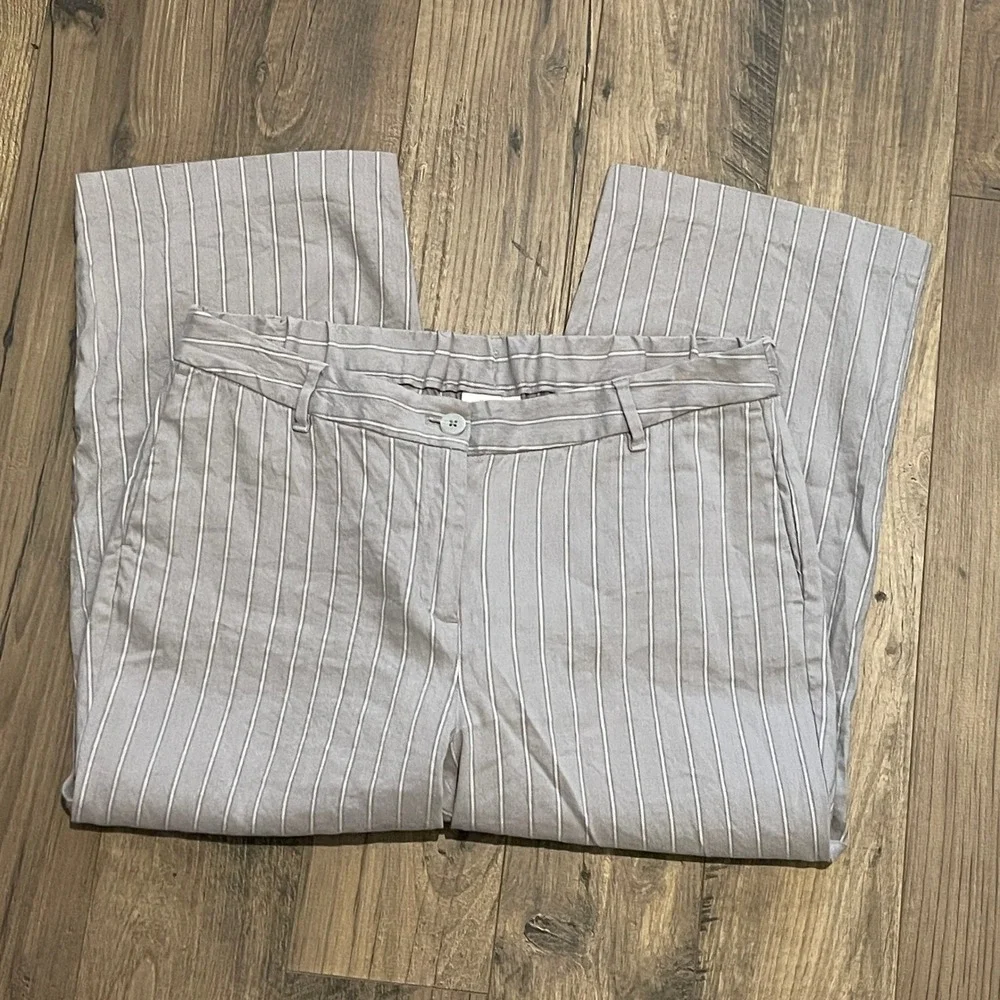 J.Jill Grey White Striped Linen Blend Wide Leg Crop Pants 16 Petite WPT218712